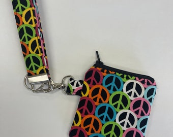 Peace signs mini wristlet pouch//Airpods pouch//Lip balm holder//Coin pouch//Peace signs Key fob//Car key fob//mini accessory holder.