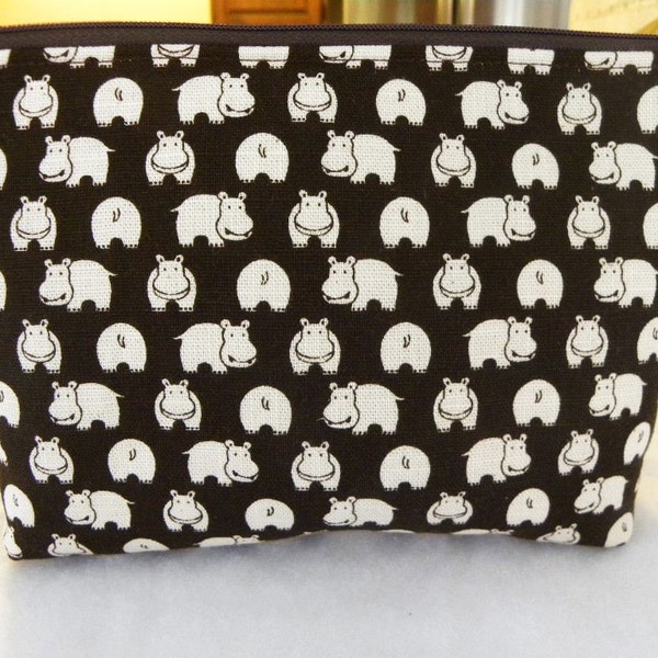 Hippos Large zipper Cosmetic pouch-Flat Bottom-Black