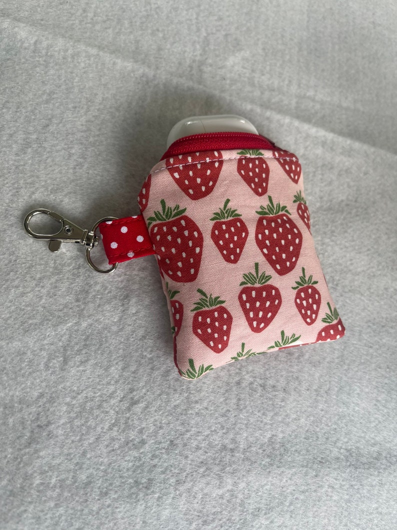 Strawberries print mini pouch//air pod pouch//Airpod holder//mini pouch//mini coin pouch//mini key ring pouch//Mini lip balm pouch image 7