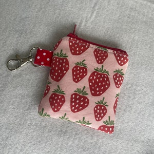 Strawberries print mini pouch//air pod pouch//Airpod holder//mini pouch//mini coin pouch//mini key ring pouch//Mini lip balm pouch image 6