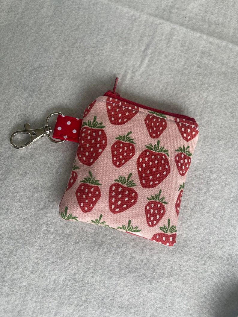 Strawberries print mini pouch//air pod pouch//Airpod holder//mini pouch//mini coin pouch//mini key ring pouch//Mini lip balm pouch image 6