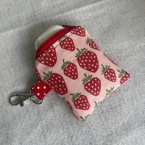 Strawberries print mini pouch//air pod pouch//Airpod holder//mini pouch//mini coin pouch//mini key ring pouch//Mini lip balm pouch