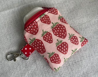 Strawberries print mini pouch//air pod pouch//Airpod holder//mini pouch//mini coin pouch//mini key ring pouch//Mini lip balm pouch