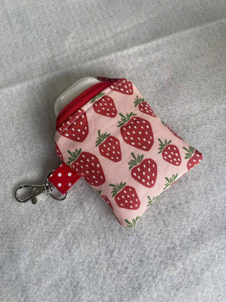 Strawberries print mini pouch//air pod pouch//Airpod holder//mini pouch//mini coin pouch//mini key ring pouch//Mini lip balm pouch image 1