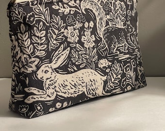 Canvas Woodland cosmetic bag/Rifle paper co rabbits makeup bag/Toiletry cosmetic bag.