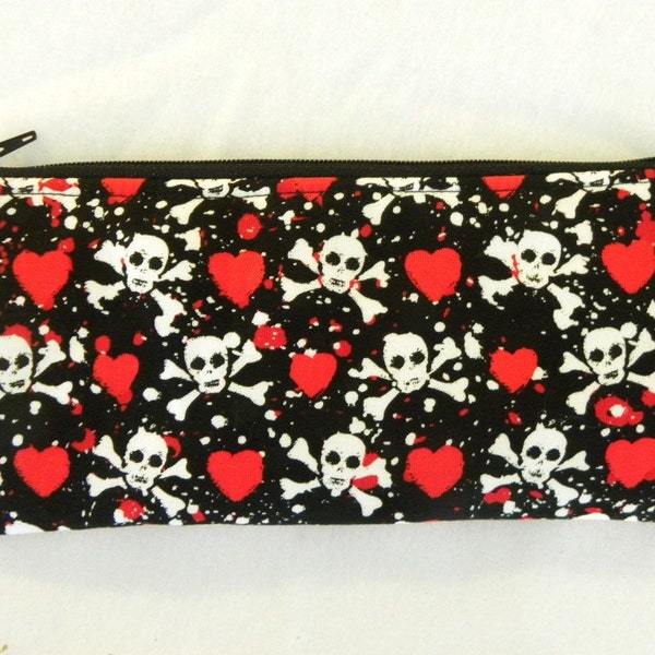 Sale-Skulls and Hearts Pencil Case-Michael Miller