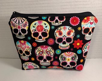 Sugar skulls Large zipper Cosmetic/Sugar skulls accessory Pouch//Sugar skulls Toiletry Bag//Cosmetic organizer