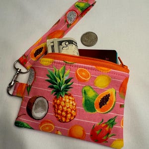 Tropische Früchte ID-Geldbörse. Obst Kartenetui. AirPod-Tasche. Geschenk für ihre Brieftasche. Tasche fürs Handgelenk. Minimalistische Geldbörse.