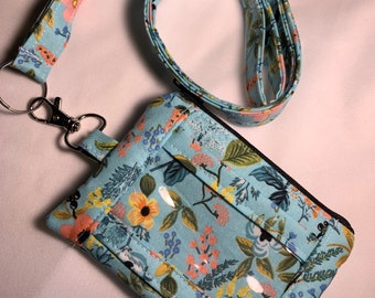Bolsa de identificação floral de papel rifle com cordão // Bolsa de identificação floral com cordão // Porta-identificação com bolsa com zíper // cordão // Estojo de crachá.