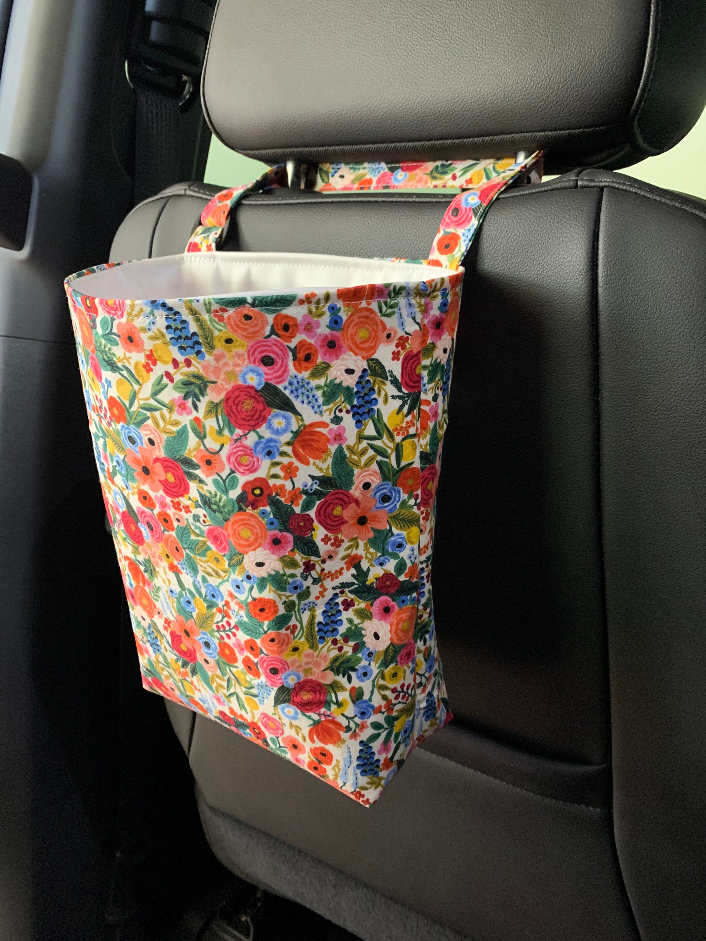 Three sizes//Waterproof, reusable Rifle paper floral car trash bag/Floral  Car trash bin/Floral Car trash holder/accessory holder.