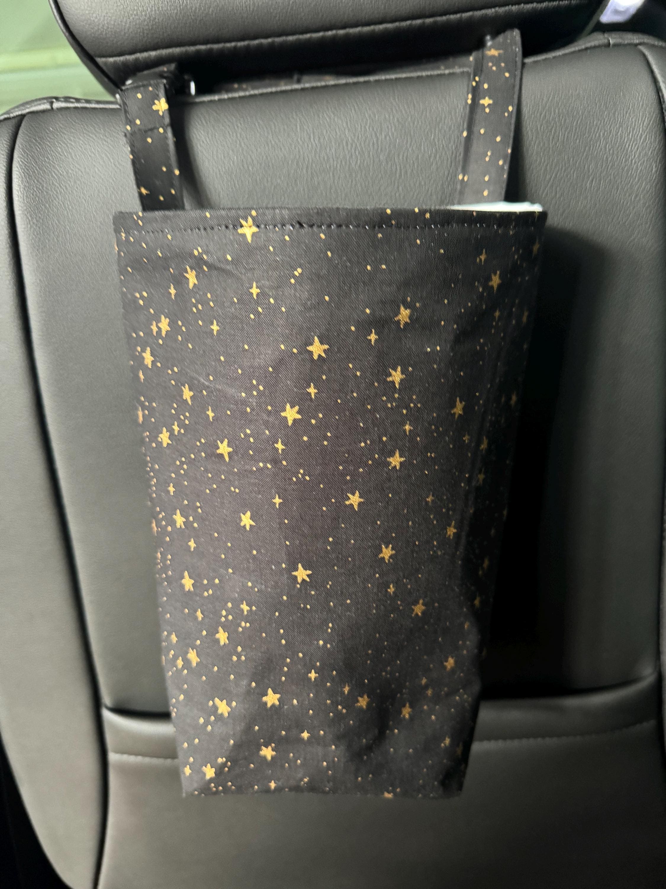 Three sizes//Primavera metallic Stars on black car trash holder//Waterproof reusable car trash bag/ Car trash bin/ Car trash holder