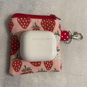 Strawberries print mini pouch//air pod pouch//Airpod holder//mini pouch//mini coin pouch//mini key ring pouch//Mini lip balm pouch image 4