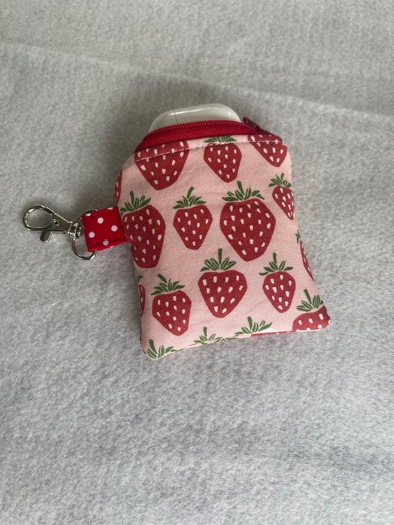 Strawberries print mini pouch//air pod pouch//Airpod holder//mini pouch//mini coin pouch//mini key ring pouch//Mini lip balm pouch image 5