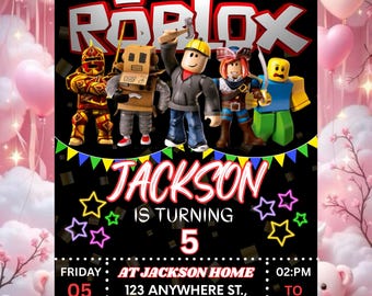 Roblox Birthday Invitation Template: Editable Kids Game Party Invite