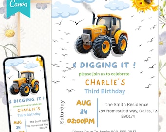 Construction Birthday Invitation, Editable Diggin' It Party Printable template 3 & Digging It Truck invite
