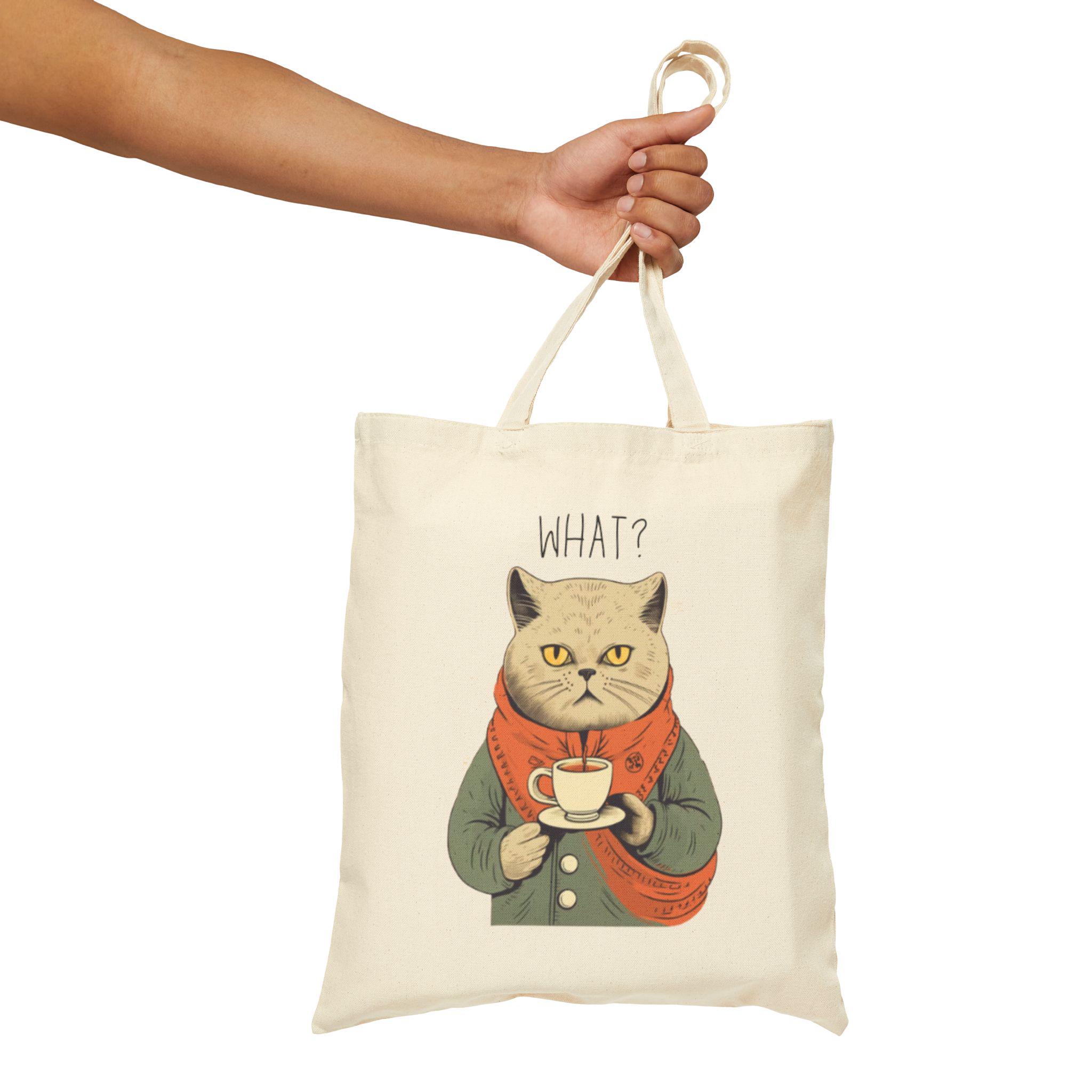 Funny Cat Tote Bag - Cute Cotton Canvas Reusable Shopping Bag For Women, Beach & Groceries