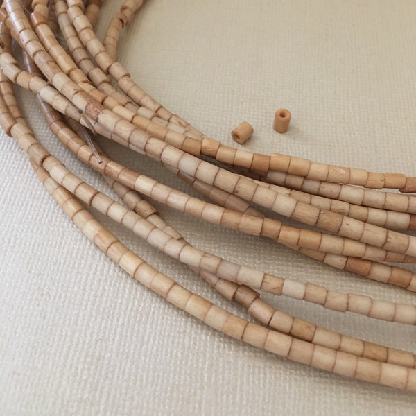 40 Tube Bone beads 3mm Tiny Brown Tea Dyed Natural Beads Small diy bead art jewelry making earring bracelet necklace