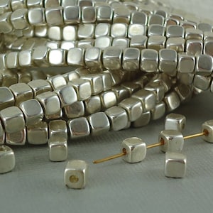 10 Silver Plated Brass Square Cube 5mm Beads Solid Brass Rounded Dice Spacer Beads Metal Chunk Nugget Squared Loose Cubed Beads