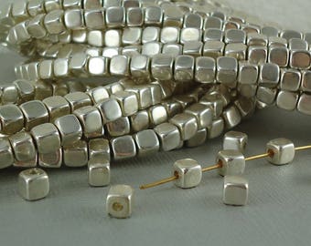 50 Silver Plated Brass Square Cube 5mm Beads Solid Brass Rounded Dice Spacer Beads Metal Chunk Nugget Squared Loose Cubed Beads