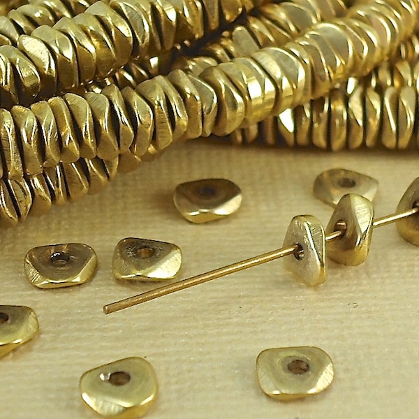 200 Raw Brass Chip Beads Metal 6mm Heishi Nugget Disc Wavy Solid Brass spacer Tribal India inspiring bracelet Flat Metal Beads Natural 14"