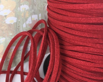 6yd Dark Red Faux Suede leather Micro Fiber Jewelry Cord string 3mm x 1.5mm imitation leather lacing Fabric chain Lacing