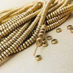 40 Brass Spacer 4mm Disk Heishi Rondelle Disc Saucer Beads from India Flat Solid Brass Metal Beads Natural Heishe