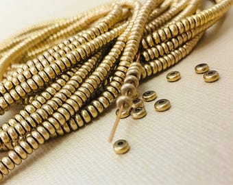 40 Brass Spacer 4mm Disk Heishi Rondelle Disc Saucer Beads from India Flat Solid Brass Metal Beads Natural Heishe