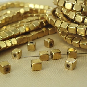 10 Brass Cube Square 5mm Beads Solid Brass Rounded Dice Spacer small Metal Chunk Nugget Squared Loose Cubed Beads