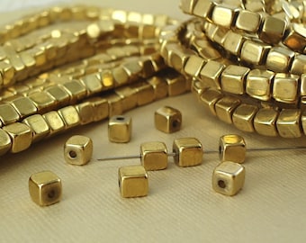 10 Brass Cube Square 5mm Beads Solid Brass Rounded Dice Spacer small Metal Chunk Nugget Squared Loose Cubed Beads