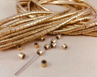 20 Solid Brass Metal Tiny Tube Beads Washers disks Spacers 4mm X 3mm Thick diy Jewelry making bracelets earrings necklace anklet beading