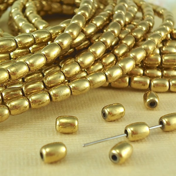 50 Brass Metal Oval Rice Beads 4mm x 6mm Plain Spacer Bracelet Earring Necklace Jewelry making Stringing Supplies