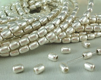 10 Oval Rice Silver Plated Brass Metal Beads 4mm x 6mm Plain Spacer Bracelet Earring Necklace Jewelry making Stringing Supplies