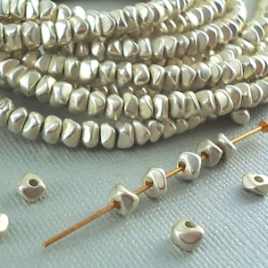 20 Silver plated Brass 4mm Nugget Chips Spacer Disk Heishi Disc 4mm Chunk Metal Natural Beads