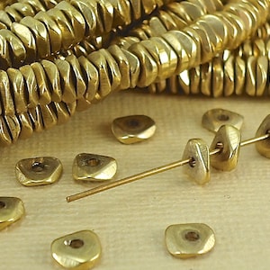 20 Brass Wavy spacer Chip beads 6mm diy Jewelry making Heishi Pukalet Natural Metal Raw Solid Brass Beads african BoHo faceted beads