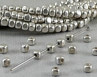 100 Silver Plated Brass 3mm Cube Square Tiny Beads Rounded corners Dice Spacer Metal Chunky Nugget for DIY Jewelry Southwestern Crafting