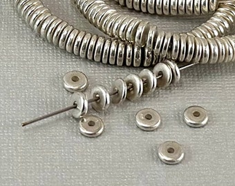 200 Silver plated Brass 6mm Spacer Disk Heishi Disc Flat shiny Metal Beads Jewelry supplies findings 14" long strand for diy Jewelry Making