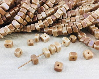 40 Bone Beads 4mm to 5mm Nuggets Cubes Square Tea Dyed Brown natural real animal bone beads