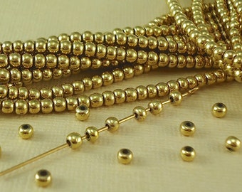 100 Raw Brass Beads 3mm Solid Round Plain Polished Seamless Plain Spacer BOHO Quality Jewelry Natural Metal Beads center drilled