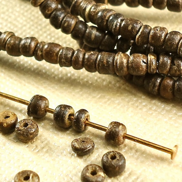 110 Coco Beads 2mm x 3mm Round tiny little dinky Brown Natural Beads BOHO jewelry making supplies