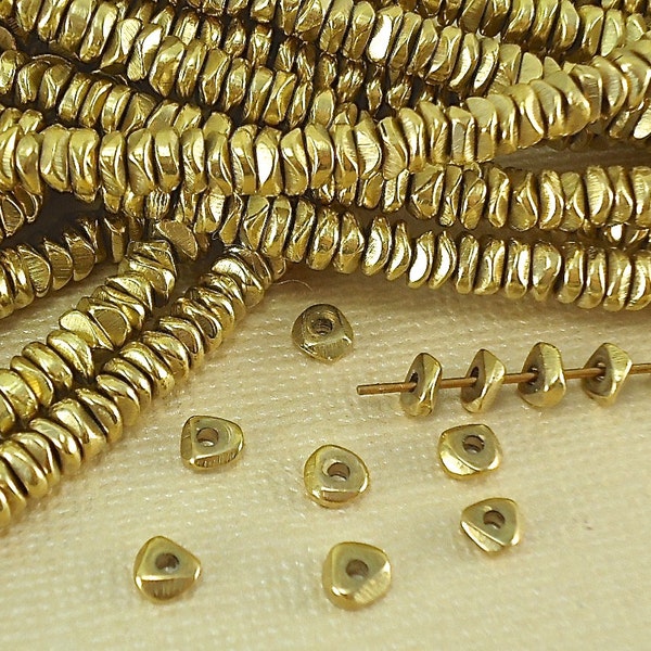 40 Brass Spacer Disk 4mm Heishi Chip Nugget Disc Loose Beads from India Flat tiny Metal Beads Natural Heishi