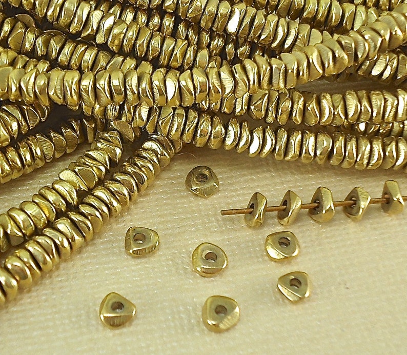 40 Brass Spacer Disk 4mm Heishi Chip Nugget Disc Loose Beads from India Flat tiny Metal Beads Natural Heishi image 1