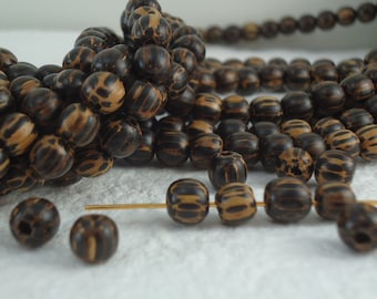 30 Wood Beads Dark Brown Palmwood 6mm Round Loose Wooden Palm wood Beads Natural Beads BOHO