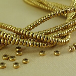 200 Brass Spacer Disk 3mm Heishi Disc Saucer Bead Jewelry making from India Flat Tiny Metal Beads Natural Heishe 14 inches long Bild 2