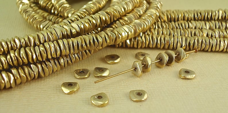 40 Solid Brass Spacer wavy Faceted Beads 6mm Heishi Chip Nugget Disc for diy jewelry making Beading India Flat Metal Natural bracelet Beads image 2