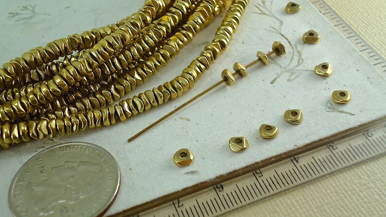 40 Brass Spacer Disk 4mm Heishi Chip Nugget Disc Loose Beads from India Flat tiny Metal Beads Natural Heishi image 3