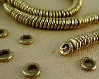 40 Solid Brass Beads Heishi Disk 6mm Flat Round Rondelle Beads disc Spacer Big Large Hole 3mm * Loose Metal Brass washer Natural beads