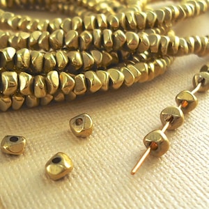 20 Brass Spacer Disk 4mm Faceted Nugget Chip Beads Diamond cut Polished from India BOHO Natural Beads , Featured in Etsy Finds