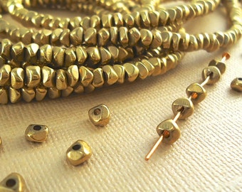 20 Brass Spacer Disk 4mm Faceted Nugget Chip Beads Diamond cut Polished from India BOHO Natural Beads , Featured in Etsy Finds