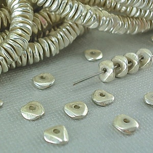 20 Silver plated Brass Chip 6mm Spacer Disk Heishi Disc Flat Nugget Metal Beads Saucer