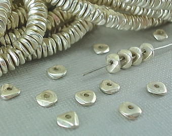 200 Silver plated Brass Chip 6mm Spacer Disk Heishi wavy Disc Flat Nugget Metal Beads Saucer 14" inches long